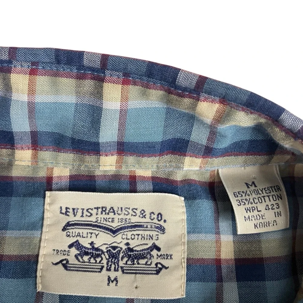 Vintage 80s‎ 90s Levi's Shirt Mens M Plaid Flap Pocket Button Western Rockabilly